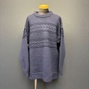 British Wool cable Knit ブリティッシュ ウール ケーブルニット size XL ネイビー 長袖 