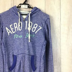 SC12-126★格安 訳あり★USA古着【AEROPOSTALE エアロポステール】ワッペンロゴ スウェットzipパーカー【レディース S】紫 アメカジ 裏起毛