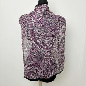 シルクスカーフ　日本製 シルク 紫 ペイズリー柄 シースルー 透け感 60309AM 大判スカーフ　HAROLD POWELL