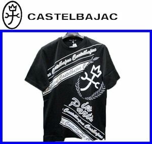 ★46(M)★\25300〓CASTELBAJACカステルバジャック〓スイスコットン天竺切替プリント半袖Ｔシャツblack