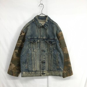 KZ5737★DENIM&SUPPLY RALPH LAUREN : ヴィンテージ加工 袖切替 デニムトラッカージャケット★キッズM★インディゴブルー/迷彩