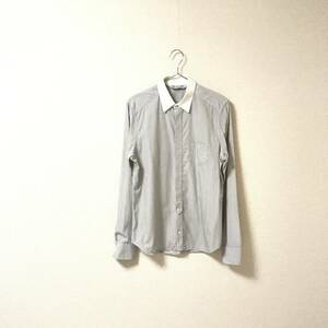 ★NEIL BARRETT ニールバレット★メンズ 襟切り替え ストライプ柄 長袖 シャツ ワイシャツ グレー系 size S サンフレール