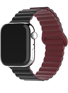 Apple Watch バンド シリコン アップルウォッチ バンド 磁石　スポーツバンド 耐衝撃 マグネット式42/44/45/49mm 黒ワインレッドコンビ