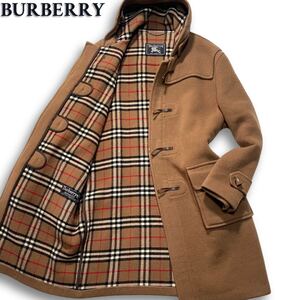 入手困難/希少2XL◎ バーバリー《英国紳士の気品》BURBERRY ダッフルコート ロング丈 ノバチェック総柄 キャメルベージュ フード トグル