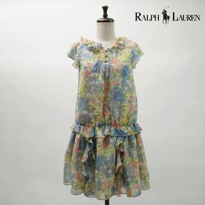 美品 RALPH LAUREN ラルフローレン 花柄 フリルデザイン シアーシャツワンピース フレンチスリーブ レディース サイズ14*NC420