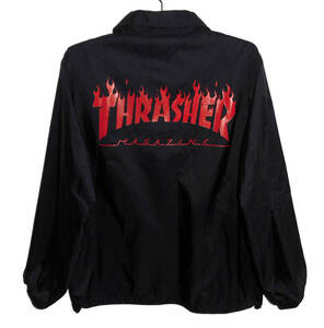 ☆極美品◆THRASHER スラッシャー ナイロン コーチジャケット Mサイズ 黒 ファイヤーパターン