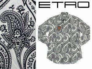 9万新品◆39=S~M◆【ETRO】エトロ イタリア製 デペイズリー柄コットン長袖シャツモノクロコーデ白×黒 1円