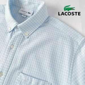 ラコステ LACOSTE ボタンダウン ビズポロ シャツ FR3 (M) サックス ブルー KH708F チェック柄 カットソー 半袖シャツ