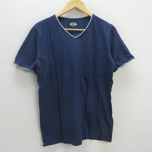 G■ビームス/BEAMS VネックTシャツ/コットン【L】紺/men