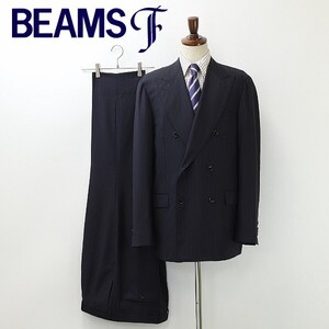 新品◆BEAMS F ビームスF マルチストライプ柄 ダブル スーツ セットアップ 紺 ネイビー 56 6R