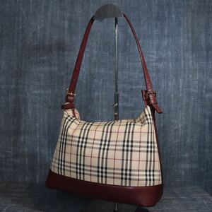 １円スタート Burberry ワンショルダーバッグ バイカラー レッド ノバチェック バーバリー 1スタ 