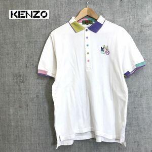 G1471-D◆old◆ KENZO ケンゾー 半袖ポロシャツ 5B ロゴ刺繍 トップス ゴルフ ゆったり◆ size3 ホワイト マルチ コットン100 古着