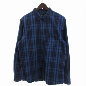 アーペーセー A.P.C. シャツ 長袖 チェック ポケット コットン 青 紺 ブルー ネイビー M ■SM3 メンズ