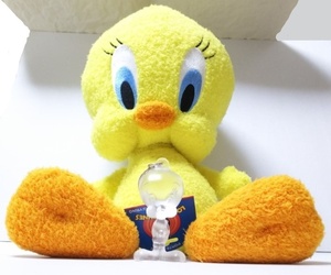 Looney Tunes ルーニー・テューンズ Tweety トゥイーティー 2点セット ①ぬいぐるみ 最大約53cm サンリオ USED+②キーリング クリア 未使用