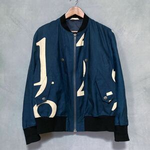 Paul Smith COLLECTION ポールスミス 数字プリント リネン フライト ボンバー ジャケット リブ ブルゾン size.L グリーン オーバーサイズ