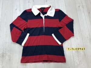 Abercrombie&Fitch アバクロンビーアンドフィッチ キッズ 太ボーダー ラガーシャツ M 赤紺白