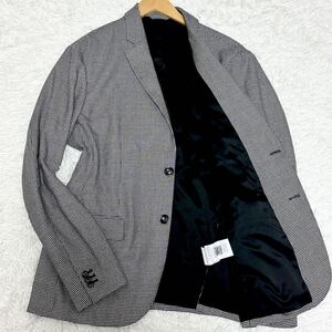 超美品◎XXL エンポリオアルマーニ【極上の雰囲気】テーラードジャケット 千鳥総柄 ブレザー ウール 総裏 EMPORIO ARMANI サイズ54 黒 白 