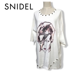 希少★SNIDEL スナイデル×david bowie デヴィッドボウイ★オーバーサイズ Tシャツ ワンピース 白 ホワイト FREESIZE 管:C:02