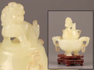 中国古玩 唐物 緑砡石 翡翠 置物 遊環 香炉 時代物 極上品 初だし品 C6525