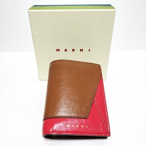 MARNI マルニ 二つ折り財布 レザー 茶×赤 PFMO0055US