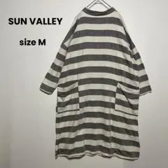 SUN VALLEY ボーダー ワンピース バンドカラー 麻 綿 ゆったり M