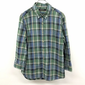 ボイコット BOYCOTT シャツ チェック 7分袖 胸ポケット ロングテール 綿100% 3 グリーン×ネイビー×ベージュ系×ホワイト 緑 メンズ 男性