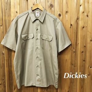 Dickies /ディッキーズ /メンズL ワークシャツ 半袖シャツ トップス 二つポケット ポリコットン ベージュ 無地 アメカジ USA古着