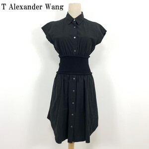 LA4014 アレキサンダーワン 半袖 シャツワンピース T Alexander Wang アシンメトリー カジュアル ウエスト ブラック０