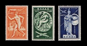 aαω41ｙ5-3G13　ギリシア1954年　北大西洋条約署名5周年・3枚完