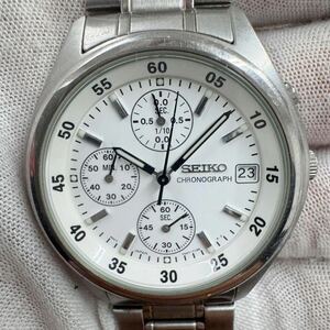 09yh 稼働品SEIKO セイコー CHRONOGRAPH クロノグラフ V657-7100 QZ メンズ腕時計 白文字盤 ホワイト デイト ラウンド アナログ