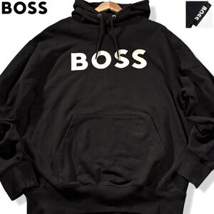 極美品/XLサイズ●現行タグ ヒューゴボス パーカー トレーナー スウェット HUGO BOSS 近年モデル 胸元BOSSロゴ ブラック 黒 大谷翔平