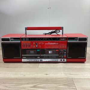 o1344 AIWA CA-W9 (R) Carryin Compo キャリングコンポ ダブルカセット レトロ アイワ ラジカセ 動作確認済 ジャンク