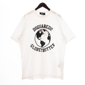 未使用品 ディースクエアード DSQUARED2 ジャージー Tシャツ カットソー 半袖 クルーネック 地球 ロゴ プリント イタリア製 S74GD1039 白