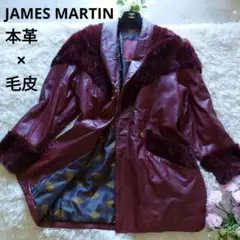 高級　レザージャケット　本革　毛皮　裏地総柄　leatherJacket　fur