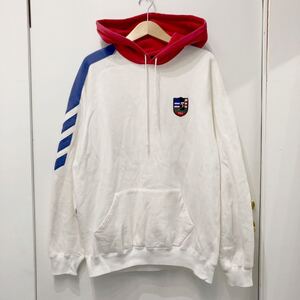 POLO RALPH LAUREN ポロラルフローレン 裏起毛 パーカー プルオーバー フーディ M ホワイト レッド ブルー ワッペン メンズ 古着