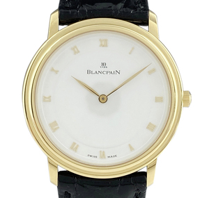 ブランパン Blancpain ヴィルレ ウルトラスリム ローマン 0021-1418-55 腕時計 YG レザー 手巻き ホワイト メンズ 【中古】