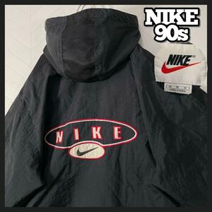 90s アーカイブ NIKE ナイロンジャケット フーディ ゴツロゴ y2k