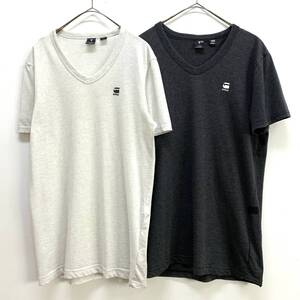 ☆2枚おまとめ G-STAR RAW ジースターロウ レディース Vネック半袖Tシャツ XXS ライトグレー ダークグレー【レターパックライト郵送可】B