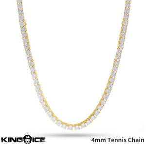 【チェーン幅 4mm、長さ 22インチ】King Ice キングアイス テニスチェーン ネックレス ゴールド 14K Gold Single Row Tennis Chain メンズ