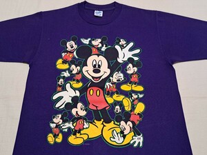 ■90’s～♪VINTAGE USA製 Disney ミッキー プリント Tシャツ ムラサキ OLD MICKEY MOUSE 90年代 アメリカ製【Mサイズ】■