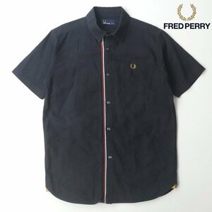 美品 FRED PERRY フレッドペリー 月桂樹 刺繍 オックスフォード生地 半袖シャツ 紺 ネイビー M【参考価格￥19,800-】