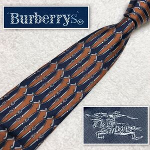 ■美品■Burberrys バーバリー　ネクタイ　総柄　シルク100% ブルー×ブラウン　ビジネス