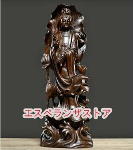 [エスペランザストア]仏教美術 精密細工 木彫り　黒檀木 観音菩薩像　仏像　置物 高さ30cm