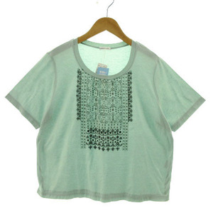 未使用品 シンプルライフ SIMPLE LIFE カットソー Tシャツ 半袖 日本製 プリント グリーン系 ミントグリーン 15