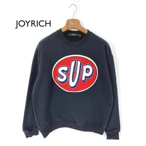 A6418/美品 春夏 JOYRICH SUP ジョイリッチ コットン ビッグロゴ ワッペン 丸首 長袖 スウェット トレーナー Ｔシャツ ロンT L 黒/メンズ