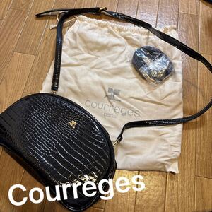 ♪♪①Courrges クレージュ ショルダーバッグ ブラック×ゴールド 