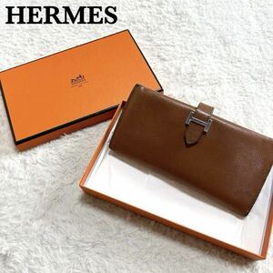 【美品】HERMES　エルメス　長財布　ベアンスフレ　ヴォーエプソン　シルバーH金具　レザー　本革　ブラウン　メンズ　レディース　最高級