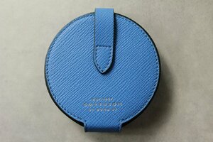 【SMYTHSON】スマイソン きれいなブルーの型押しレザーのラウンドコインパース 箱付き 新品未使用 3.5万円程度