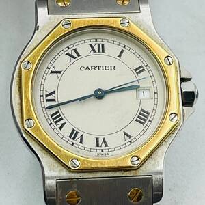 【送料無料】Cartier　カルティエ サントス オクタゴン LM メンズ　イエローゴールドベゼル　デイト付き　不動品　ジャンク