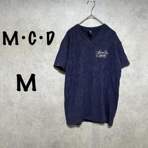 【M.C.D】胸ロゴTシャツ（Ｍ）Vネック＊花柄総柄＊ユニセックス＊ネイビー＊